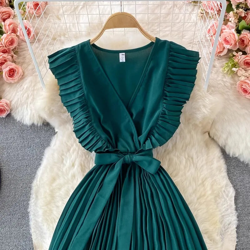 YuooMuoo Women Dress 2024 New Summer Fashion Y2K Ruffles Sleeveless Party Long Dress Elegant Office Lady Outfits Vestidos