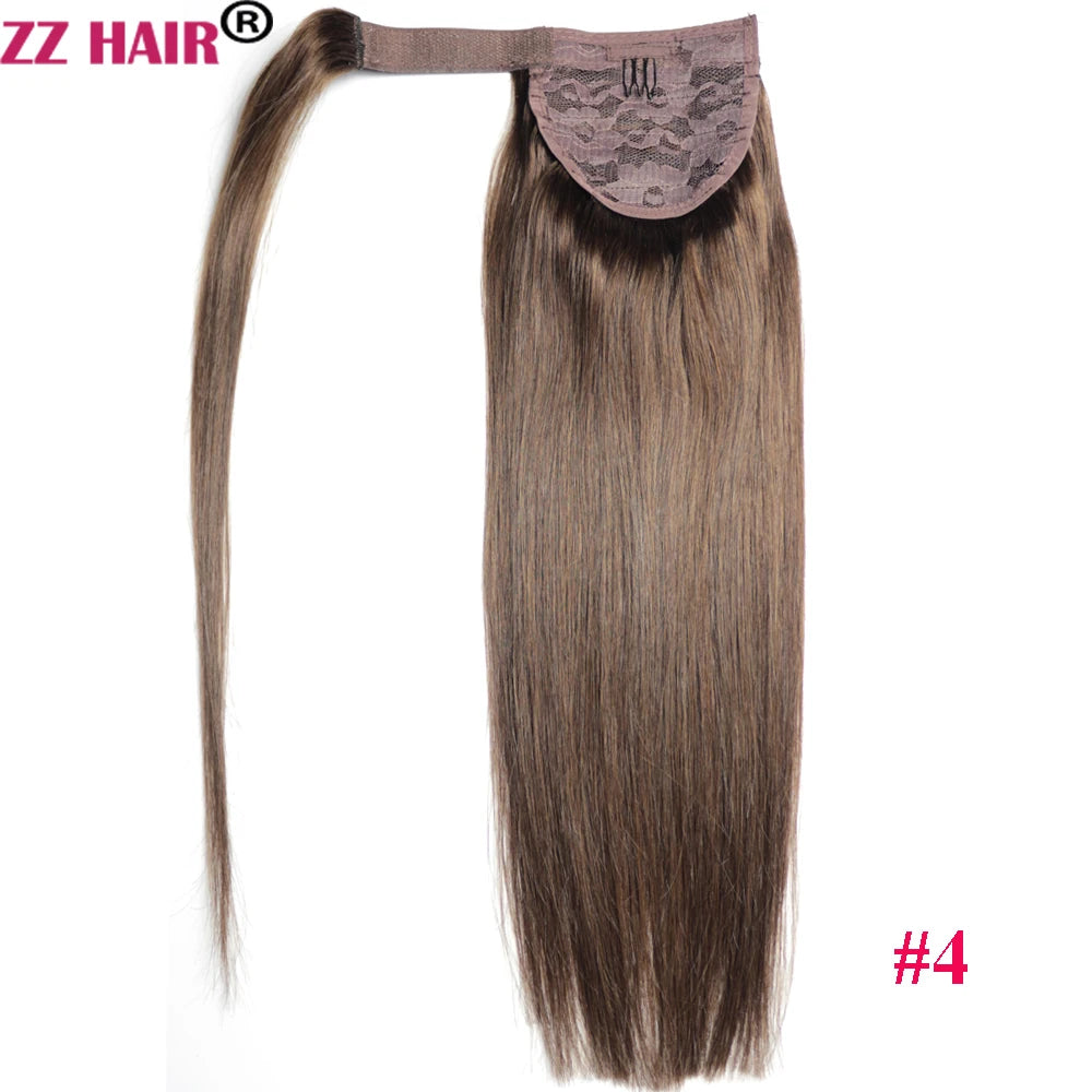 ZZHAIR 100% Human Hair Extensions 16"-26" Magic Wrap Around Ponytail 100g Clip In  Machine Made Remy Horsetail Stragiht