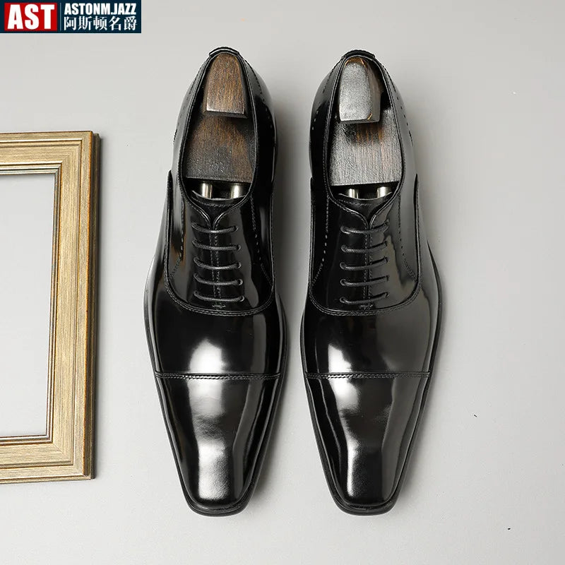 Italian Patent Leather Mens Formal Shoes Luxury Brand Handmade Quality Autumn Designer Fashion New Black Business Work Shoes Man