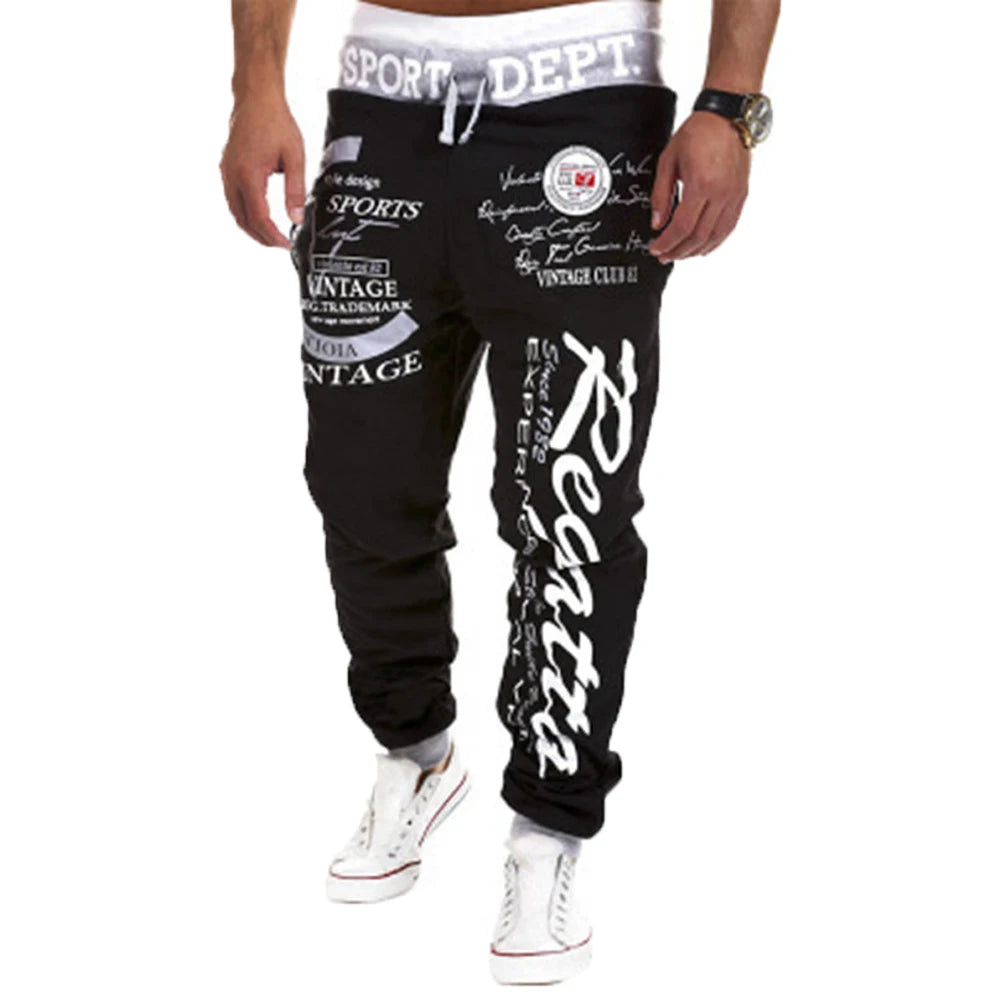 Men's Active Sweatpants Letter Print Joggers Trousers Drawstring Elastic Waist Fitness Gym Sports Pants Autumn Winter