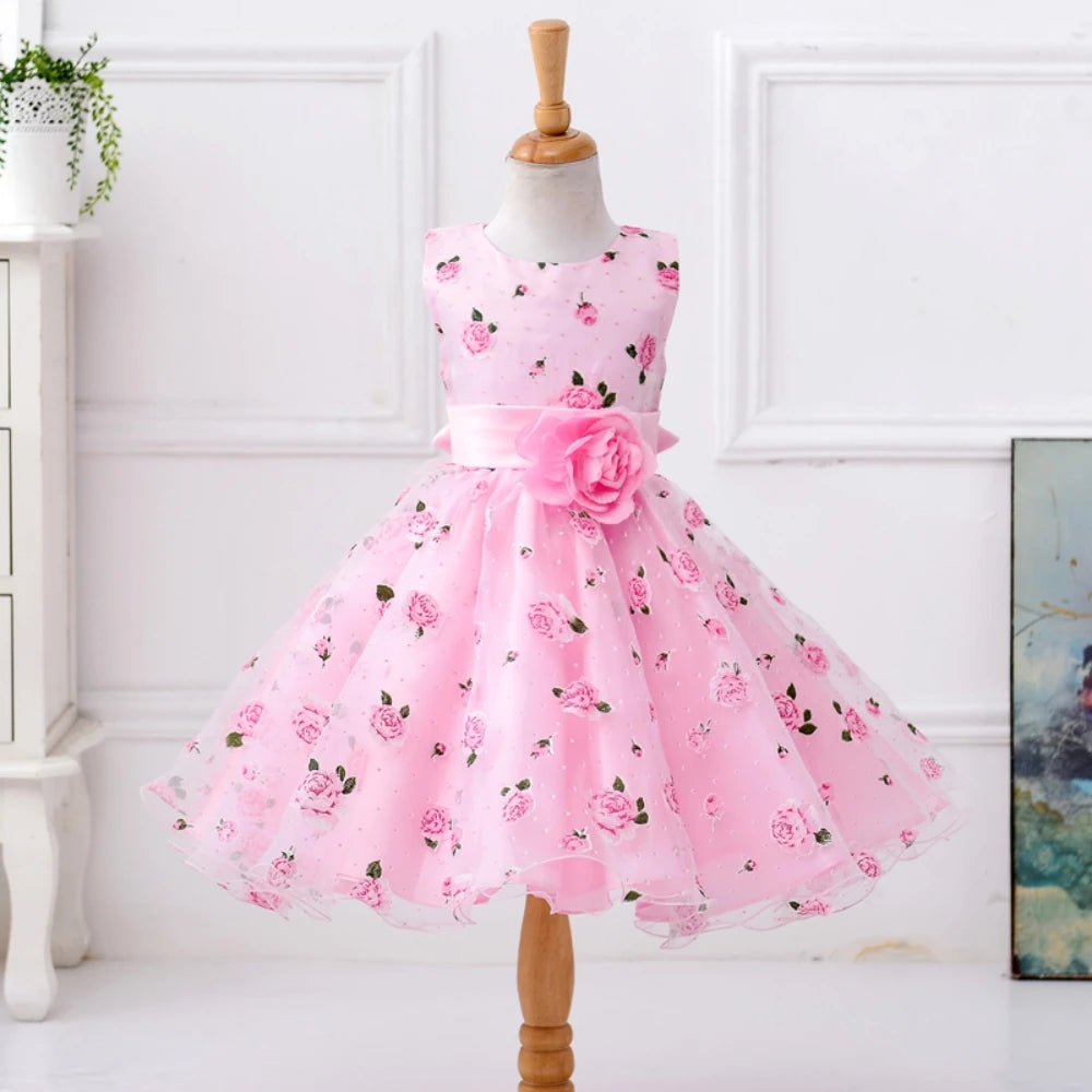 Elegant Pink Bridesmaid Flower Girls Party Dress Bow Wedding Princess Dresses for Girl Birthday Evening Kids Clothing 3-10 Years