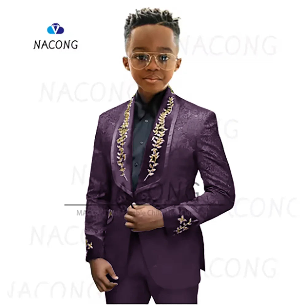Boys Suit Classic Jacquard Embroidered Tuxedo For 2-16 Years Old For Weddings And Celebrations