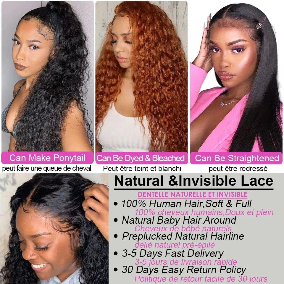 Deep Wave Curly Wigs 13x4 13x6 Transparent Lace Front 100% Human Hair Wig 4x4 Lace Closure Wigs For Woman Pre Plucked MYLOCKME