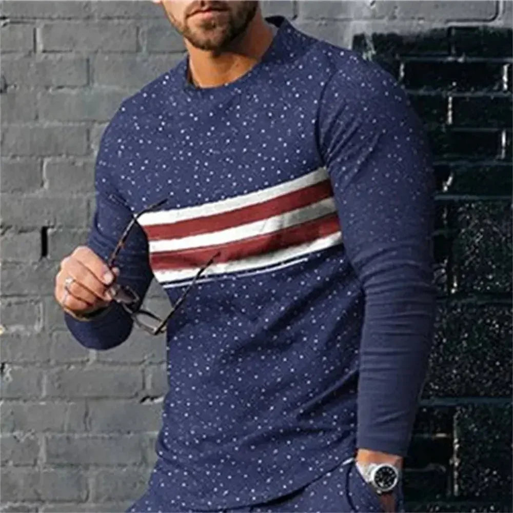 3D Digital Printing T-shirt Street Trend Long Sleeved O-neck Pullover T-shirt Large Men Long Sleeved Casual Sports Men Clothing