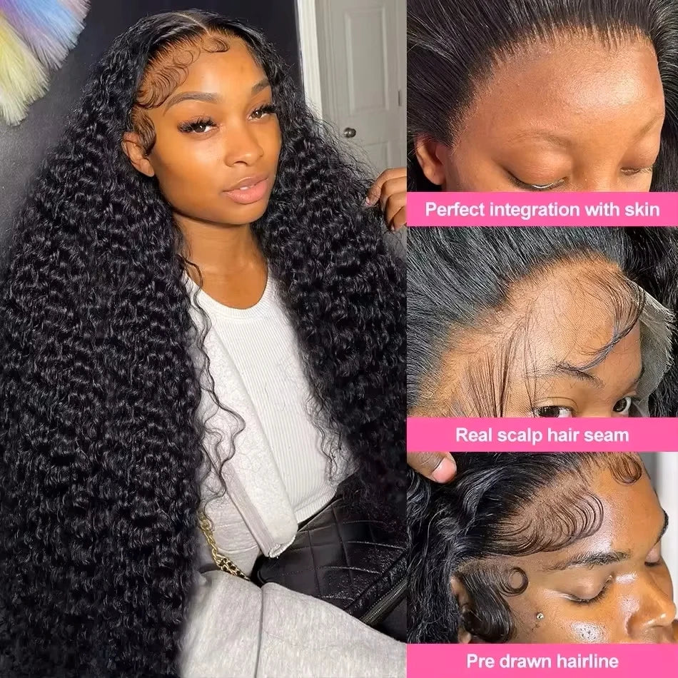 250 Density Brazilian 13x6 HD Lace Front Human Hair Wigs 30 40 Inch Deep Wave 13x4 Curly Lace Frontal Wig For Black Women