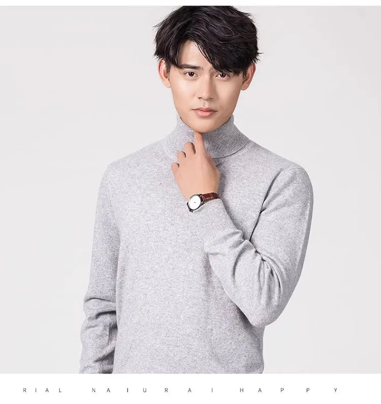 Cashmere Cotton Blend Turtleneck Men Sweater 2024 Autumn Winter Clothes Rolled Neck Jumper Jersey Pull Homme Knitted Pullovers