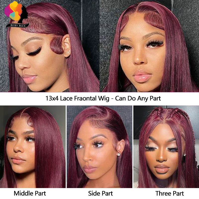 13x6 Straight Burgundy Lace Front Wig Human Hair Wigs 99J Red Colored Lace Front Human Hair Wig 13x4 Lace Frontal Wigs for Women