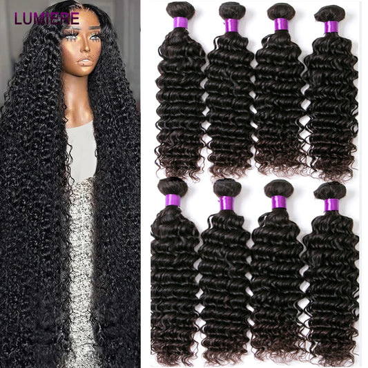 Deep Curly Wave Human Hair Bundles Brazilian Virgin Human Hair Weave  Hair Bundles 3/4 Bundles for Black Women 30 40Inch Natural