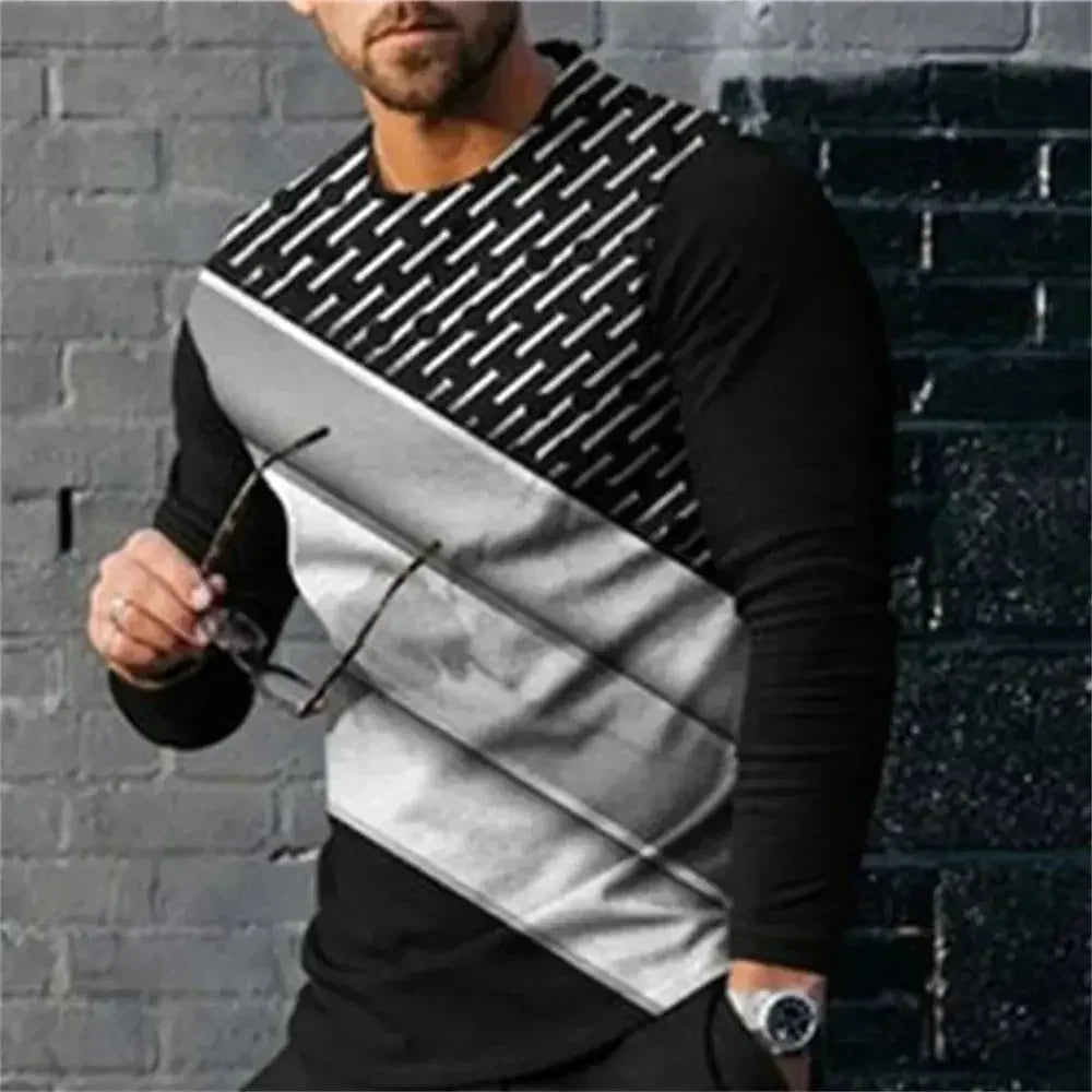 3D Digital Printing T-shirt Street Trend Long Sleeved O-neck Pullover T-shirt Large Men Long Sleeved Casual Sports Men Clothing