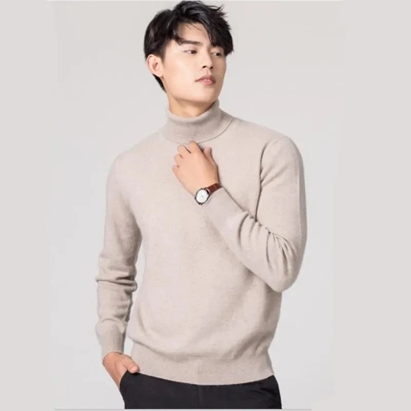 Cashmere Cotton Blend Turtleneck Men Sweater 2024 Autumn Winter Clothes Rolled Neck Jumper Jersey Pull Homme Knitted Pullovers
