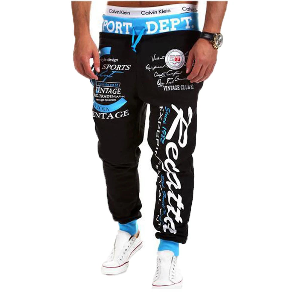 Men's Active Sweatpants Letter Print Joggers Trousers Drawstring Elastic Waist Fitness Gym Sports Pants Autumn Winter