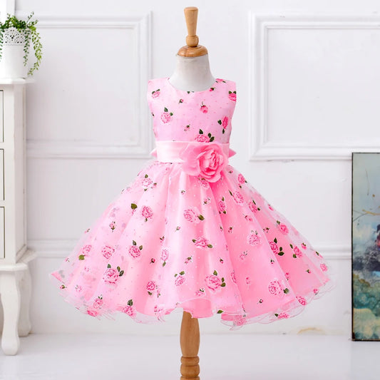 Elegant Pink Bridesmaid Flower Girls Party Dress Bow Wedding Princess Dresses for Girl Birthday Evening Kids Clothing 3-10 Years