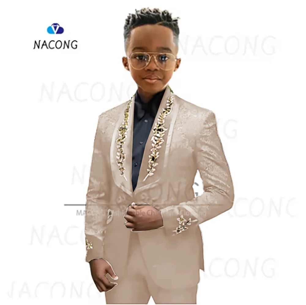 Boys Suit Classic Jacquard Embroidered Tuxedo For 2-16 Years Old For Weddings And Celebrations