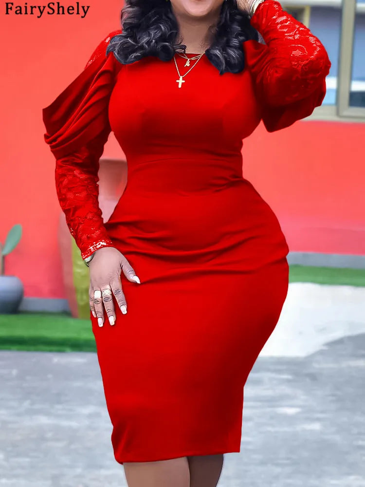 FairyShely 2025 Sexy Long Sleeve Plus Size Draped Dress Women Slim Fit Large Big Dresses Lady Autumn Party Tight Curvy Dress