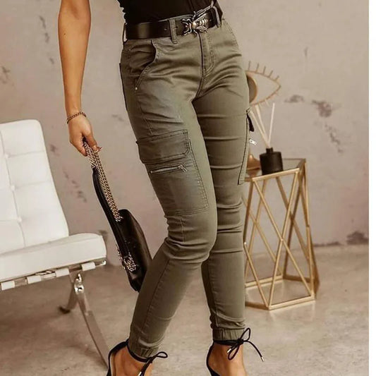 New Fashion Cotton Solid Color Pants Women Sexy Women Pants Casual Green Pocket Belt Trousers Women Blusas De Mujer CK5502