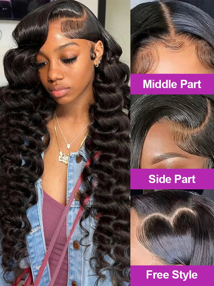 Loose Nature Deep Wave Frontal Wig 13x6 HD Lace Frontal Human Hair Wigs For Women Brazilian Wavy Lace Front Wig PrePlucked 250%