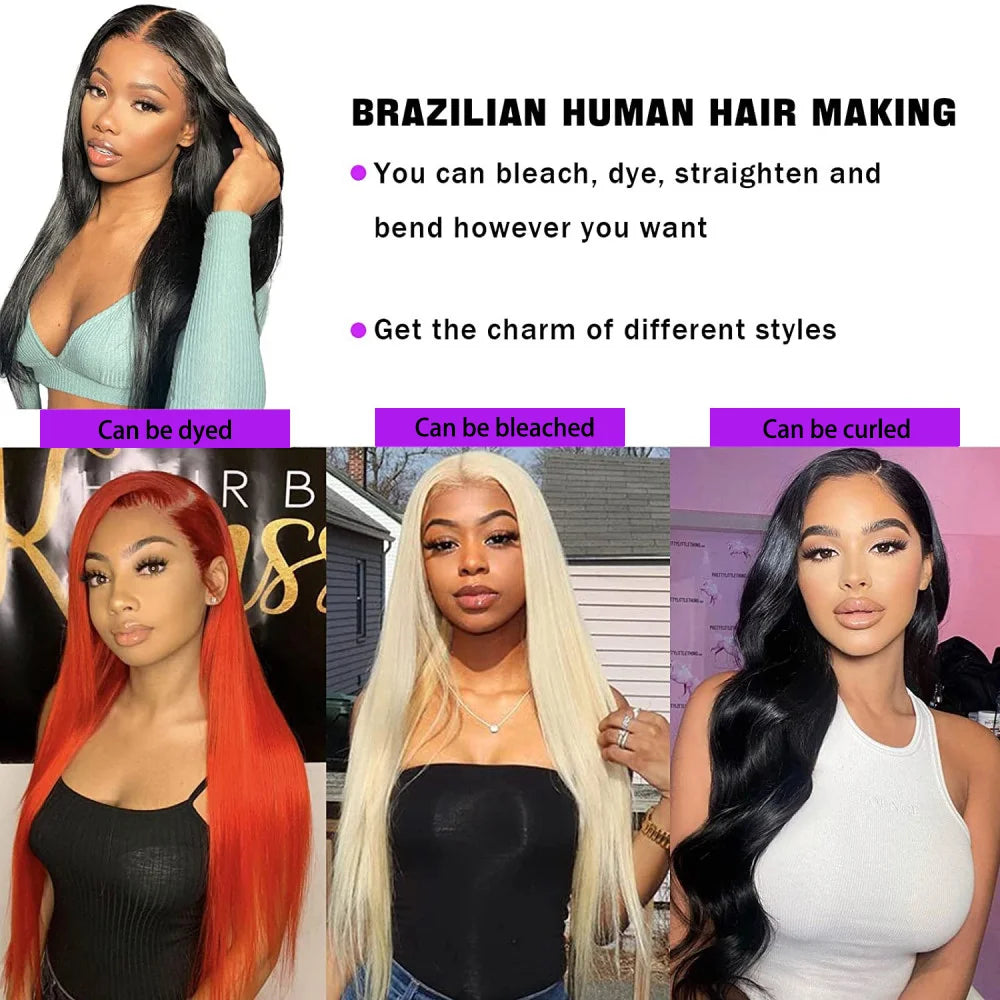 Straight Hair Bundles With Closures Brazilian Remy Human Hair Bundles and Closure 13x4 Lace Frontal Natural Black #1B For Women
