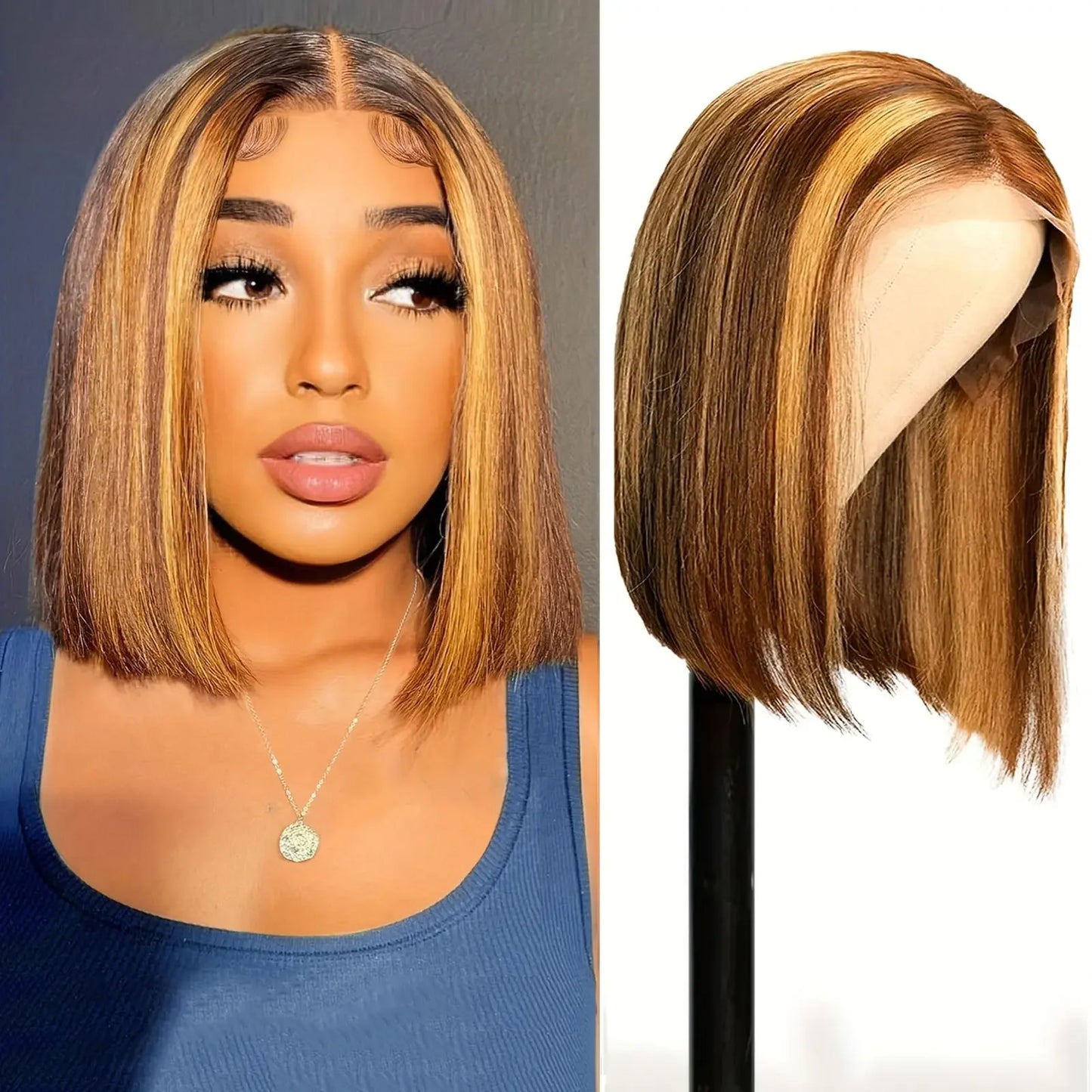 T Part Lace Front Bob Wigs 4/27 Honey Blonde Straight Short Bob Wig Bob Wig Human Hair Bob Lace Front Wigs Human Hair