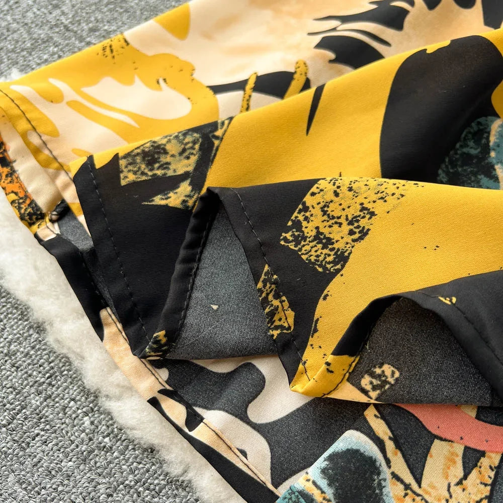 Summer Holiday Floral Beach Wrap Dress Women V Neck Short Sleeves Chic A Line Dress Bohemian Vintage Print Long Dress