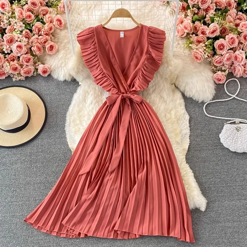 YuooMuoo Women Dress 2024 New Summer Fashion Y2K Ruffles Sleeveless Party Long Dress Elegant Office Lady Outfits Vestidos