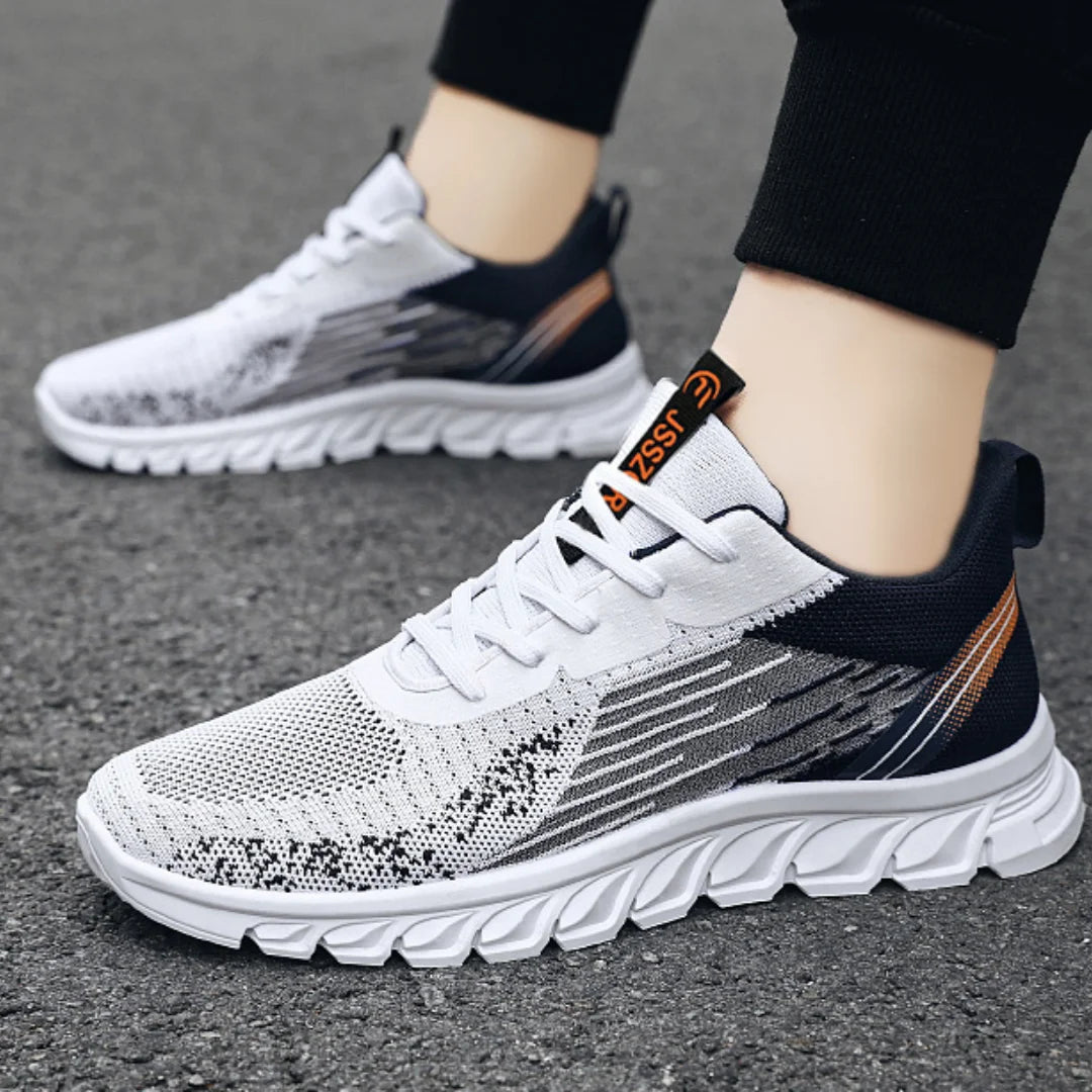 Sneakers 2025 new men's shoes trend foreign trade flying woven lace-up running shoes breathable Korean version of tide shoes