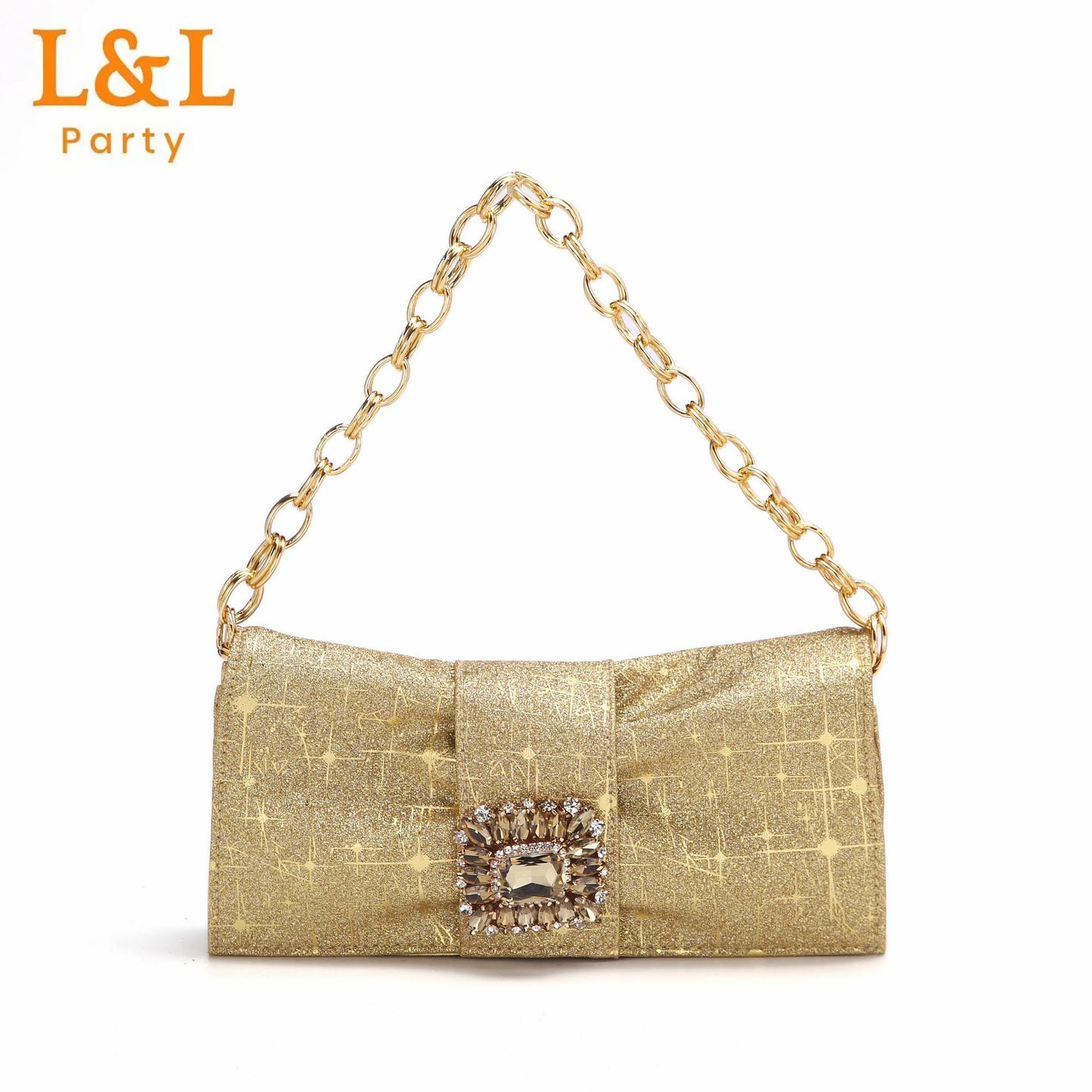 2024 Latest Italian Design African Women's High Heels Pointed Toe Sandals Party Wedding Party Gold Color Shoes and Bags Set