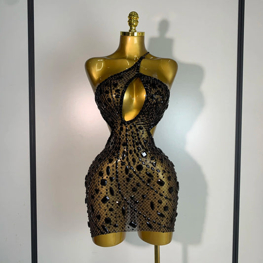 New Arrival Women 2025 Sexy Backless Hollow Out Diamond Evening Prom Gown Birthday Luxury Celebrate Stage Nightclub Outfit