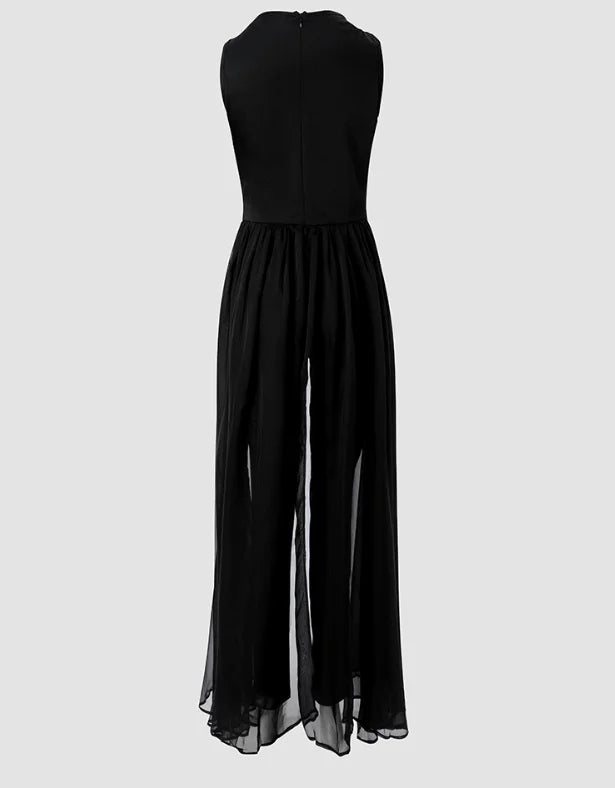 Elegant Jumpsuit for Women Party Summer Casual Rhinestone Sheer Mesh Sleeveless Jumpsuits Skinny Outfits Fashion Ladies Suit