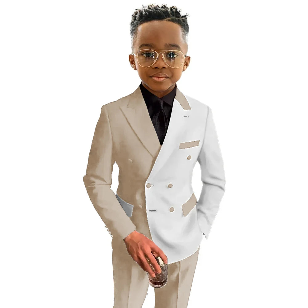 White and Royal Blue Boys Suit 2 Pieces Set Fashion Party Wedding Tuxedo 3-16 Yeard Old Kids Blazer Double Breasted Clothes