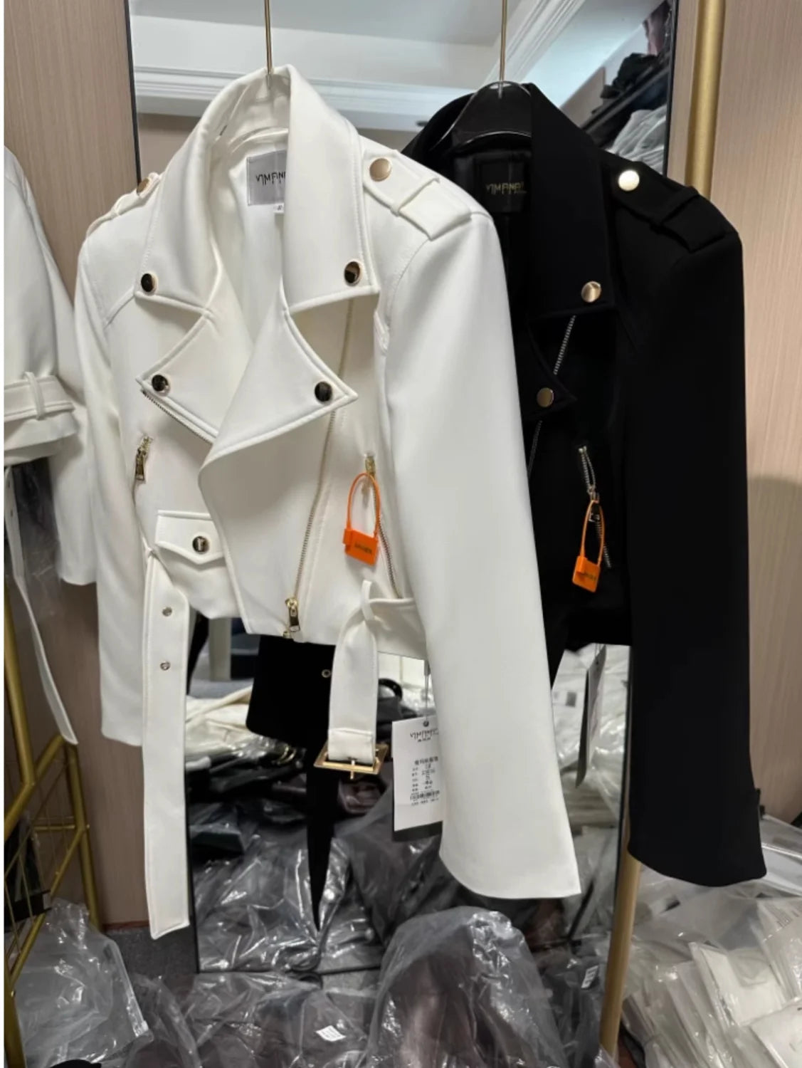 Korean version of the long-sleeved motorcycle jacket jacket women's spring and autumn new fashion temperament Joker suit collar