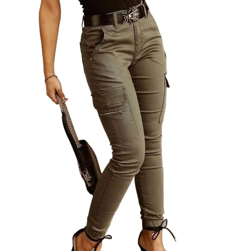 New Fashion Cotton Solid Color Pants Women Sexy Women Pants Casual Green Pocket Belt Trousers Women Blusas De Mujer CK5502