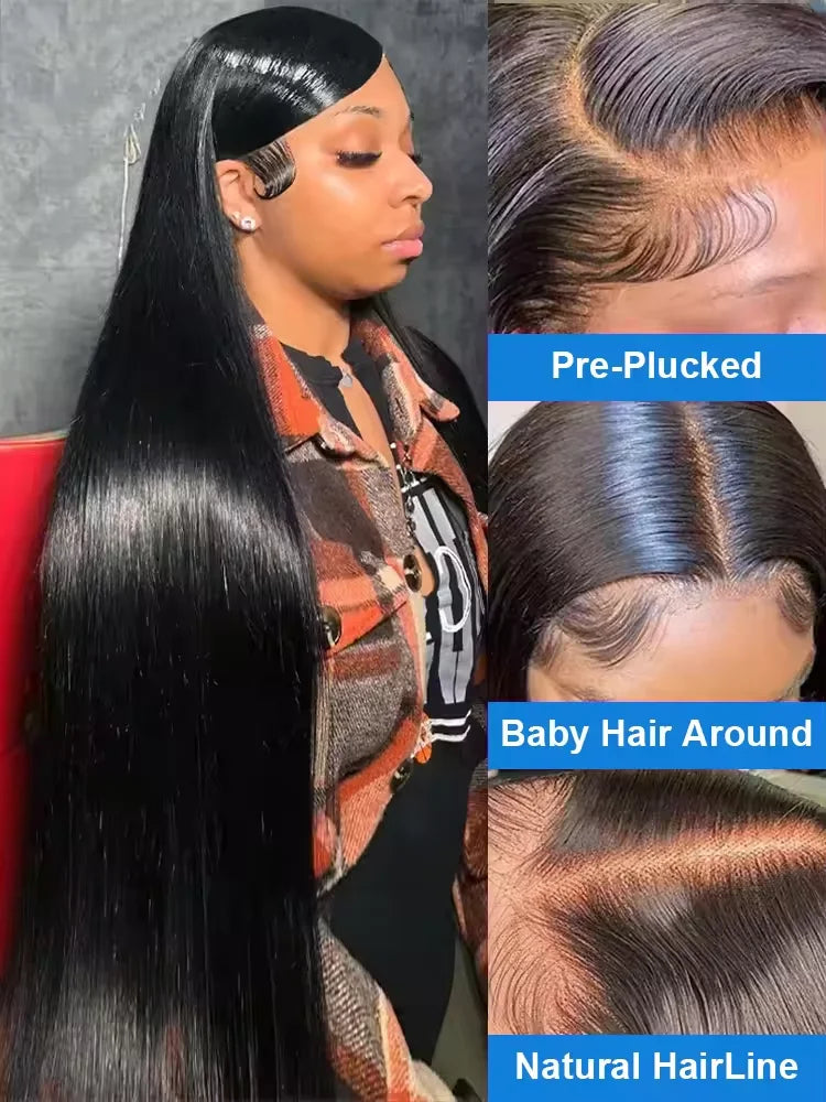 MELODIE 40 Inches 220 Density HD Lace Wig 13x6 Human Hair Wigs 13x4 Straight Closure Natural Baby Hair PrePlucked For Women