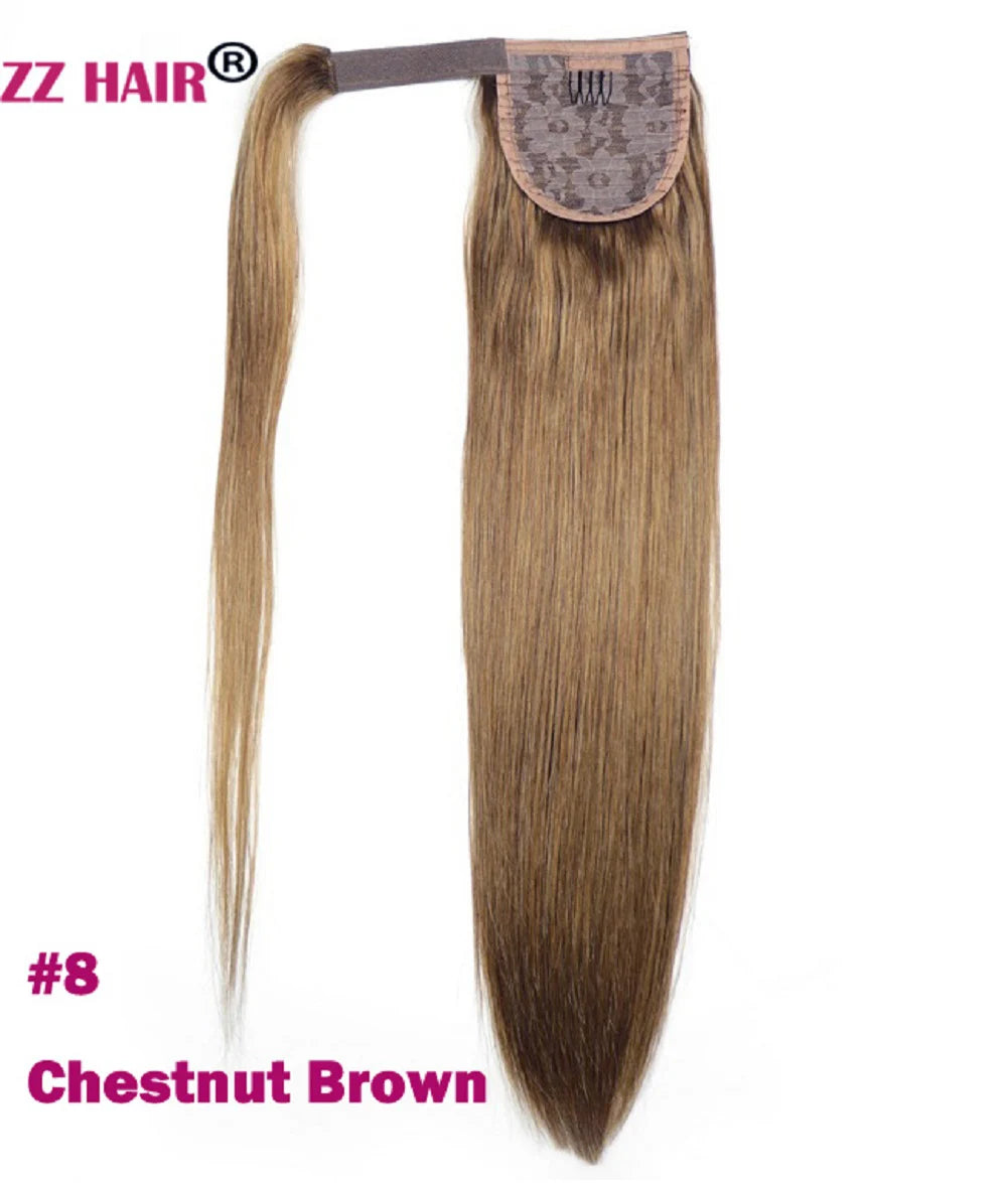 ZZHAIR 100% Human Hair Extensions 16"-26" Magic Wrap Around Ponytail 100g Clip In  Machine Made Remy Horsetail Stragiht