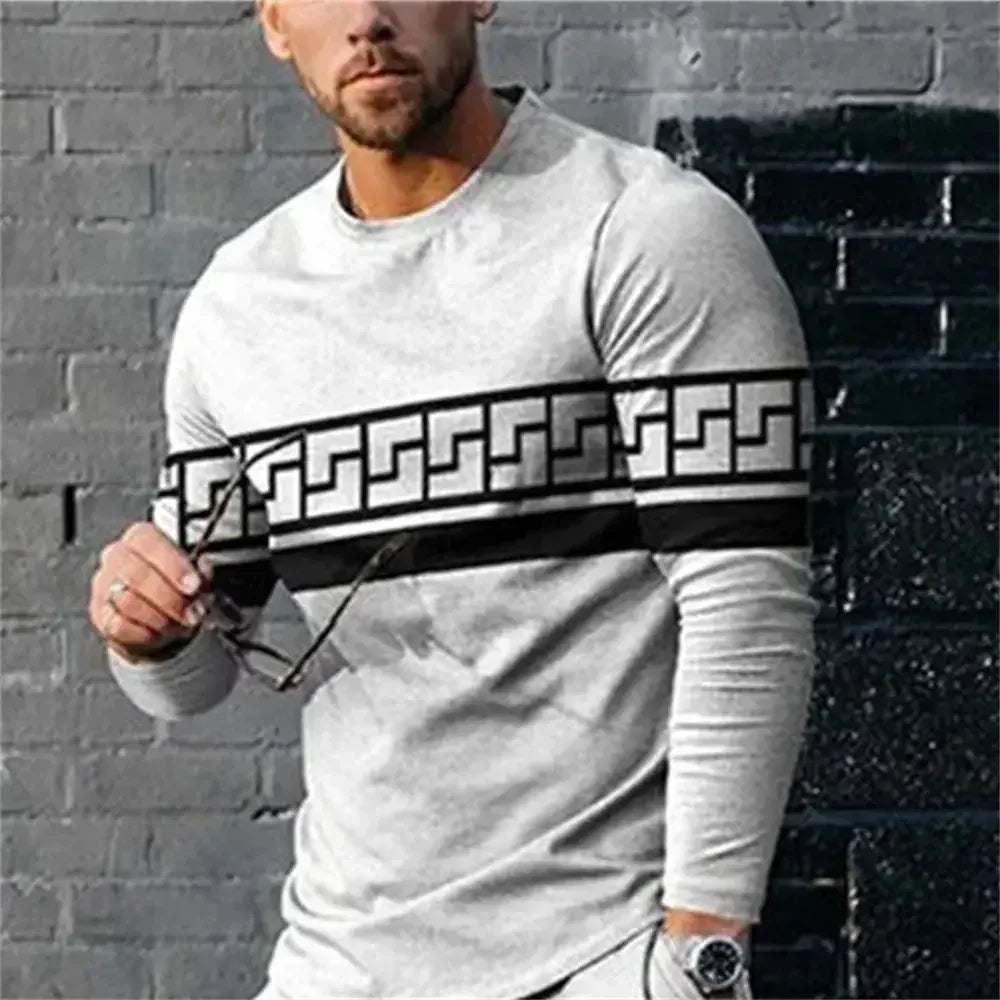 3D Digital Printing T-shirt Street Trend Long Sleeved O-neck Pullover T-shirt Large Men Long Sleeved Casual Sports Men Clothing