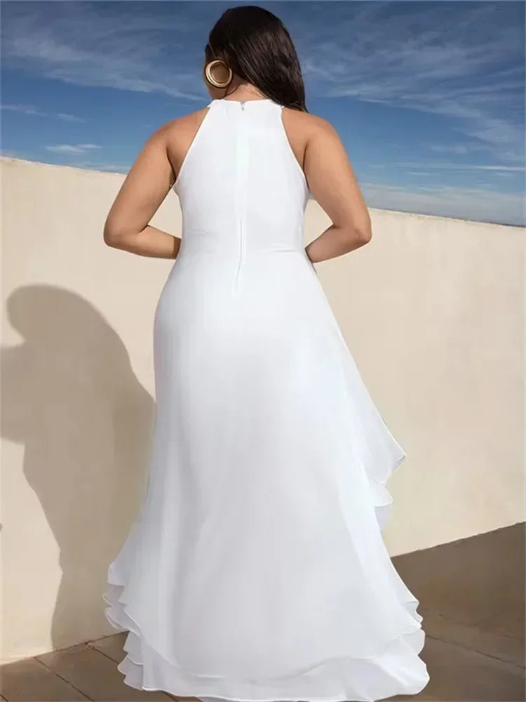 Lemongor Wedding Bridesmaid White Dress 2025 New Sleeveless Layered Ruffled Solid Color Split-Side Elegant Party Evening Dresses