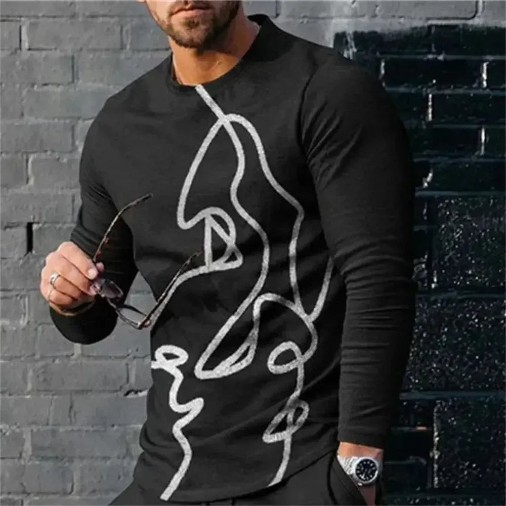 3D Digital Printing T-shirt Street Trend Long Sleeved O-neck Pullover T-shirt Large Men Long Sleeved Casual Sports Men Clothing