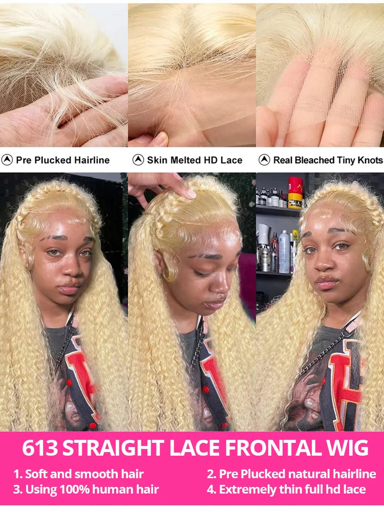 613 Deep Wave Frontal Wig 13x6 HD Water Wave Lace Frontal Wig 30 36Inch Honey Blond 13x4 Blonde Lace Front Curly Human Hair Wigs