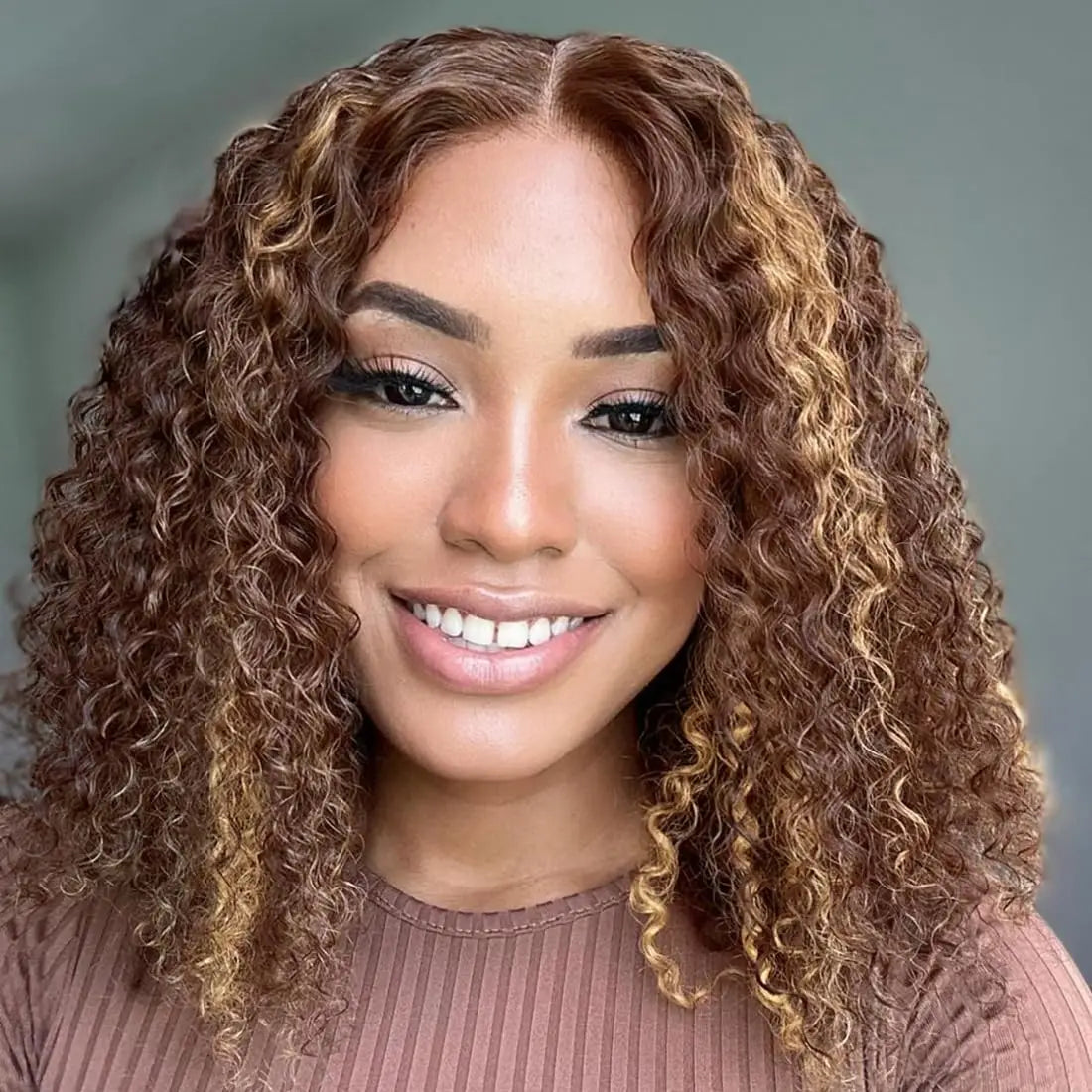 4/27 Highlight Ombre Deep Water Wave Short Bob Wigs Curly 13x4 HD Lace Front Wig 100% Real Human Hair Wig Ombre Brown Short Wig