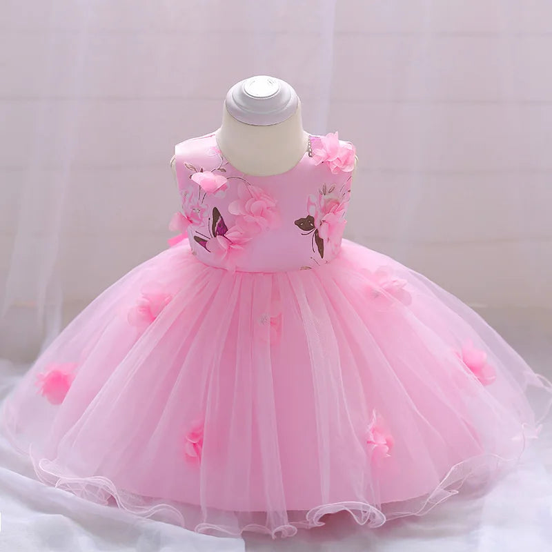 Baby Flower Girls 1st Birthday Party Dresses for Wedding Toddler Bow Tulle Evening Girls Princess Dress Christmas Kids Clothing