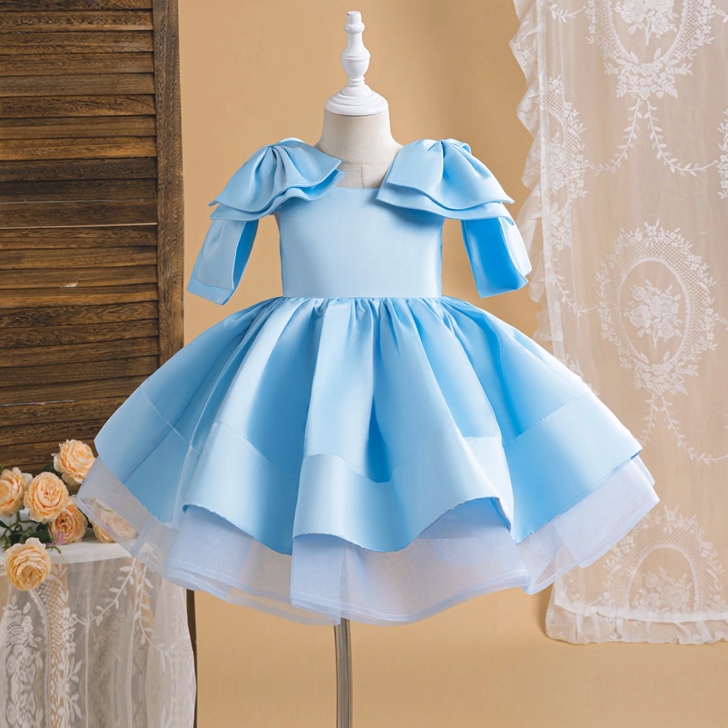 Luxury Bow Bridesmaid Girls Dress for Party and Wedding Gown Formal Satin Birthday Prom Princess Dresses Girl Gala Kids Clothing