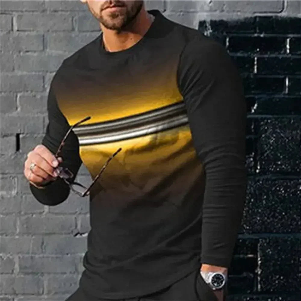 3D Digital Printing T-shirt Street Trend Long Sleeved O-neck Pullover T-shirt Large Men Long Sleeved Casual Sports Men Clothing