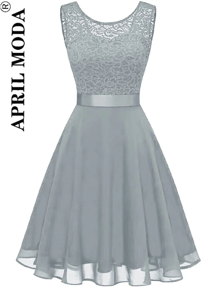 2025 Pink White Lace Chiffon Swing Dresses for Women Elegant Peplum High Waist Purple Sleeveless Party Robe Female A Line Dress