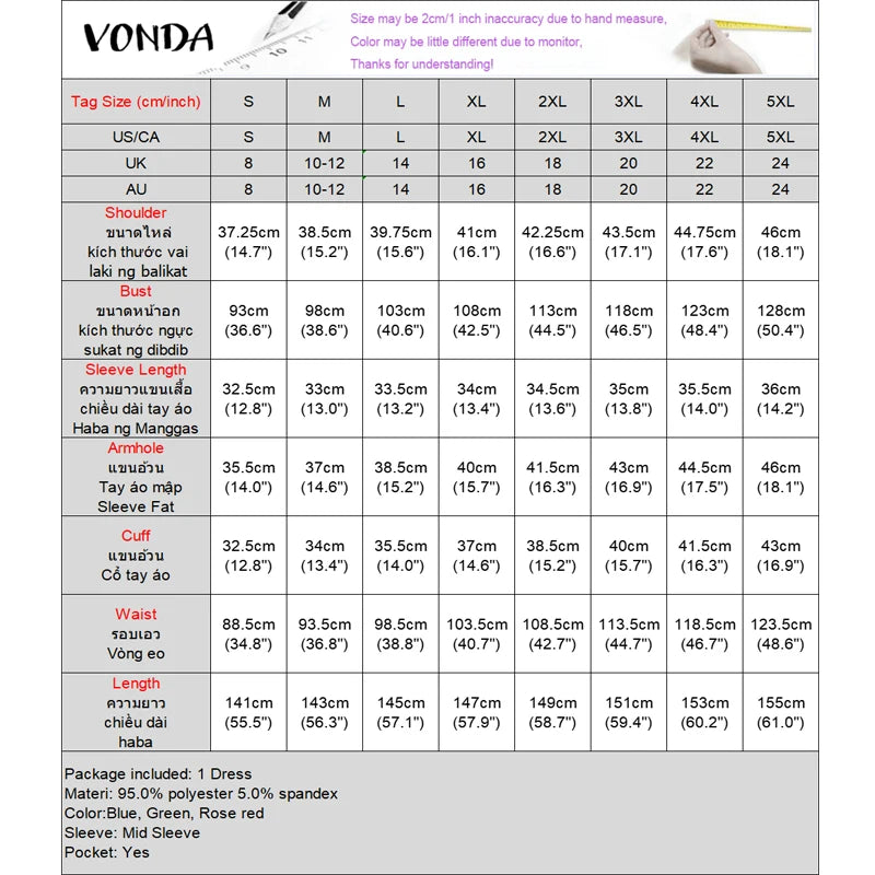 Plus Size Women Bohemian Maxi Dress 2025 Summer Printed Long Sundress VONDA Beach Party Vestidos Half Sleeve Casual Loose Robe