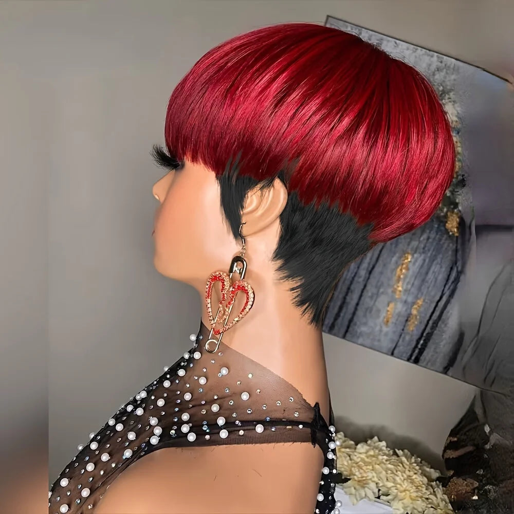 1B/27 Colored 1B/RED Color 613 Color Wig Short Pixie Cut Straight Human Hair Wig Remy Hair With Bangs Wig Full Machine Made Wig