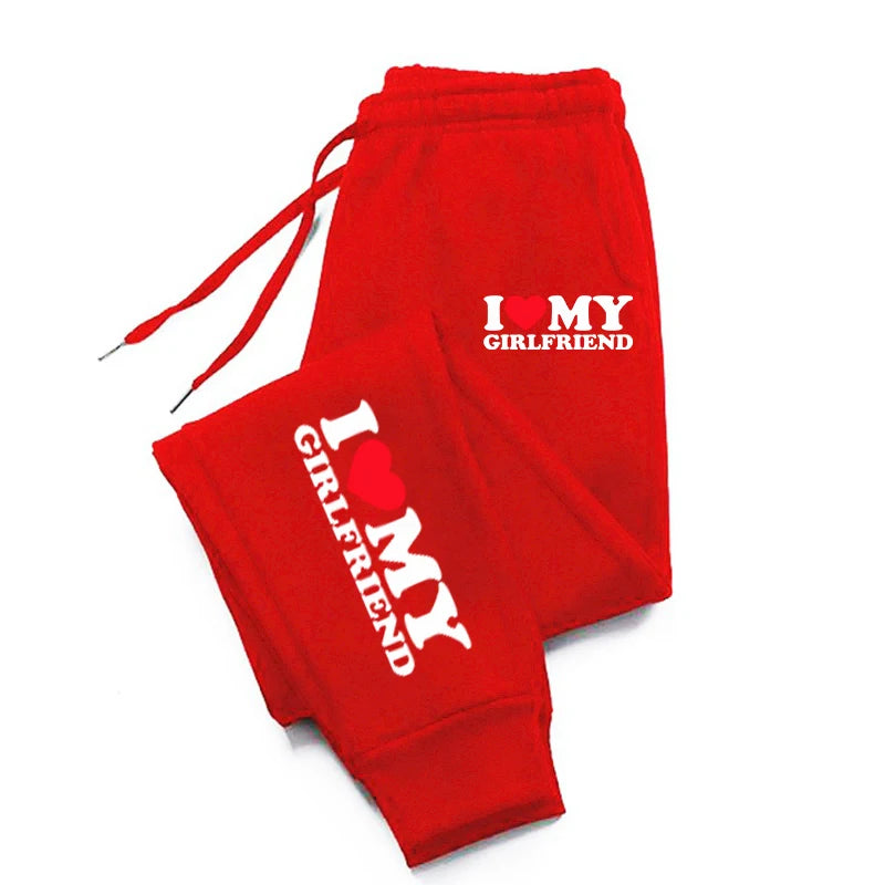 I Love My Girlfriend Patterns Joggers Drawstring Pocket Running Pants Sport Fashion Joggers Unisex Fashion Trousers