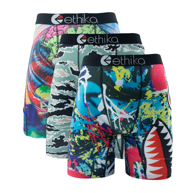 ETHIKA 3Pcs Men Sexy Underwear Boxers Breathable Man Underpants Plus Size S-3XL Mens Trunks Men's Panties Lingeries Boxer Briefs