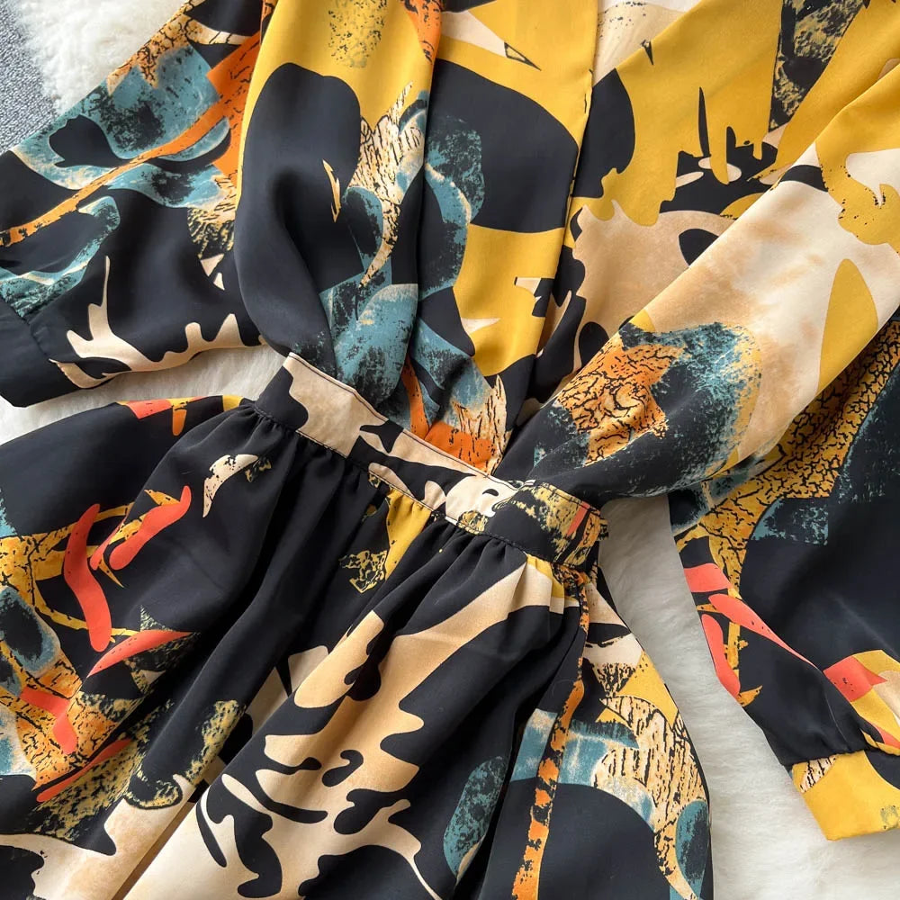 Summer Holiday Floral Beach Wrap Dress Women V Neck Short Sleeves Chic A Line Dress Bohemian Vintage Print Long Dress