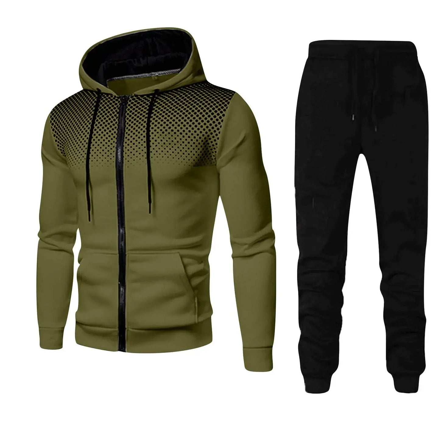 Fashion Print Tracksuit for Men Zipper Hooded Sweatshirt and Sweatpants Two Pieces Suits Male Casual Fitness Jogging Sports Sets
