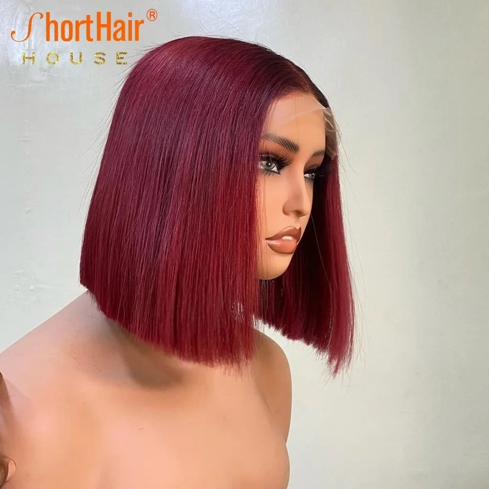 99J Color Short Bob Wigs Lace Closure Human Hair Wigs Brazilian 13x4 Lace Frontal Human Hair Chocolate Brown Straight Bob Wigs