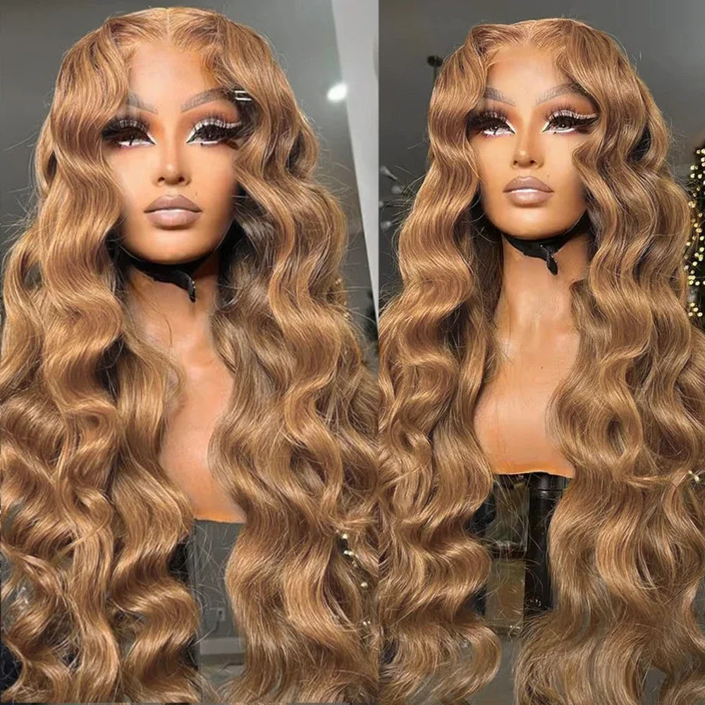 Chocolate Brown Lace Wig with Baby Hair Reddish Brown Colored 13x4 HD Body Wave Lace Front Wigs For Women Synthetic Glueless Wig